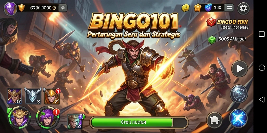 Screenshot menunjukkan aksi pertarungan mendebarkan di BINGO101.