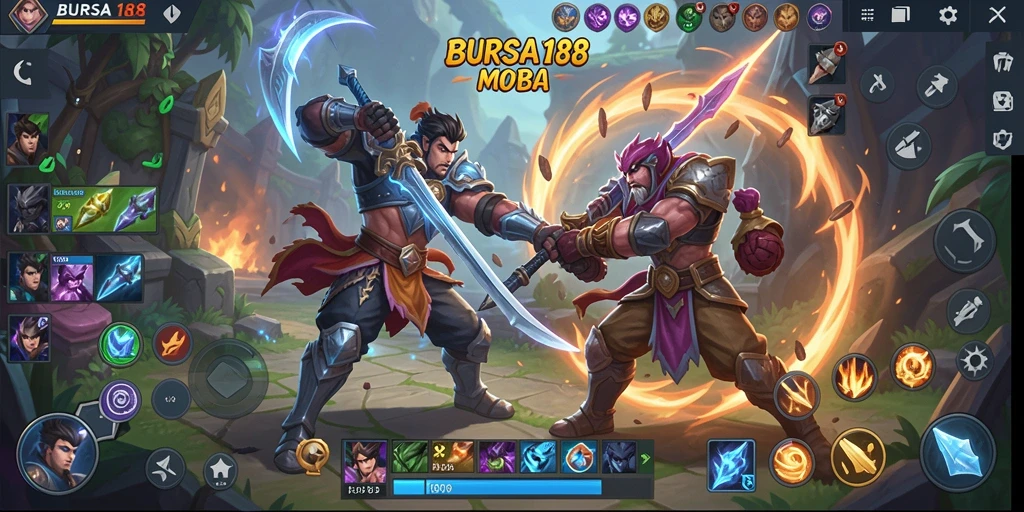 Tampilan seru dari gameplay game MOBA BURSA188.