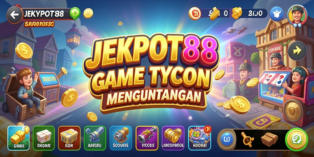 Tampilan gameplay seru JEKPOT88 yang menunjukkan aktivitas mengelola bisnis.