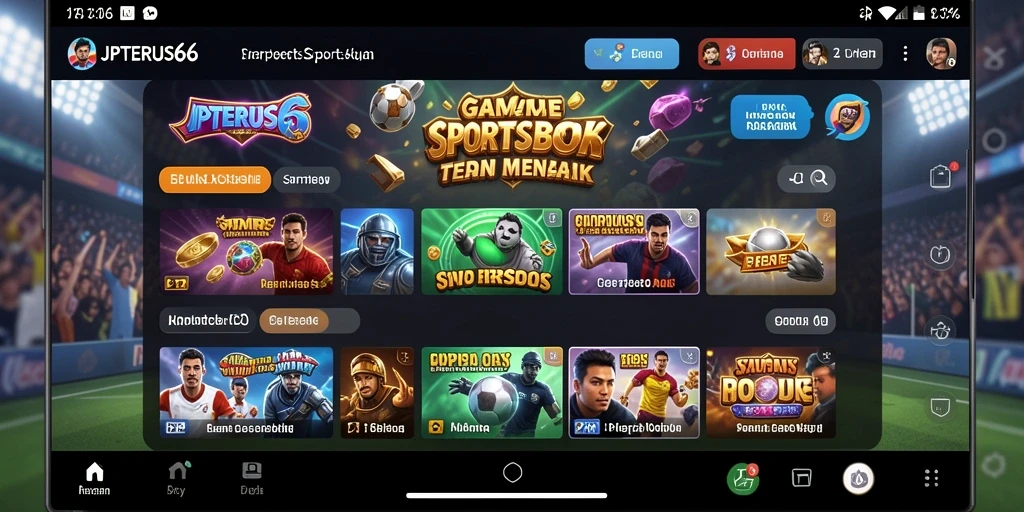 Screenshot gameplay JPTERUS66 yang menunjukkan fitur taruhan olahraga.