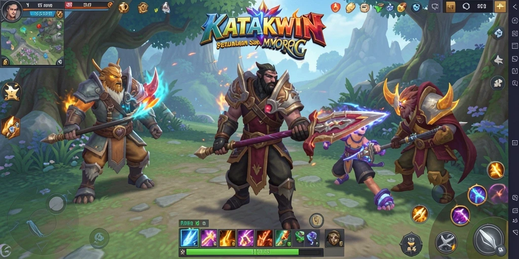Gameplay KATAKWIN menunjukkan pertarungan epik dalam dunia MMORPG.